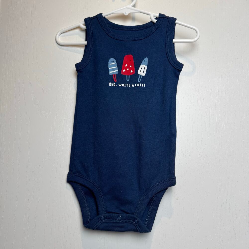 NEW Navy Blue Red White Cute One Piece Snap up Romper Infant 6-9 months